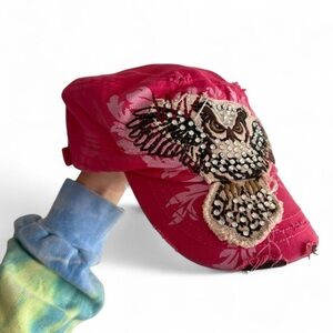 Y2K Hot Pink Rhinestone Owl Cap